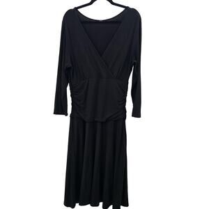 Betabrand Black Wrap Midi Dress Large Jersey Stretch Work